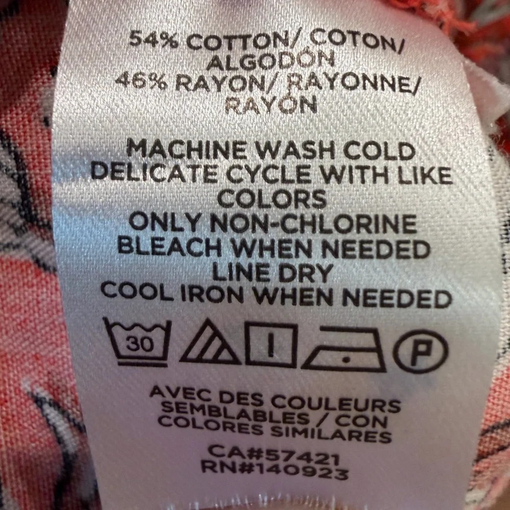 LOFT Red & Pink Floral Button Front Short Sleeve Ruffle Hem Midi Dress XS Petite - Picture 5 of 5